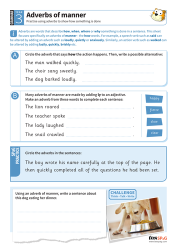 Using Adverbs Of Manner Worksheet Year 3 Spag By Tes