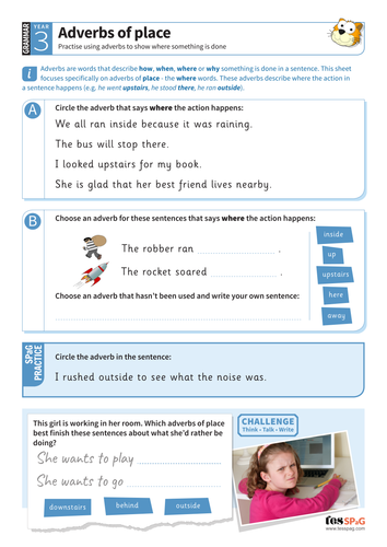 Using Adverbs Of Place Worksheet Year 3 Spag By Tes