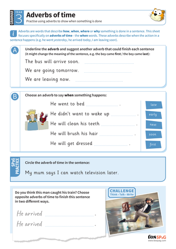 Using adverbs of time worksheet - Year 3 Spag | Teaching ...