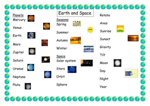 Earth and space vocabulary word mat
