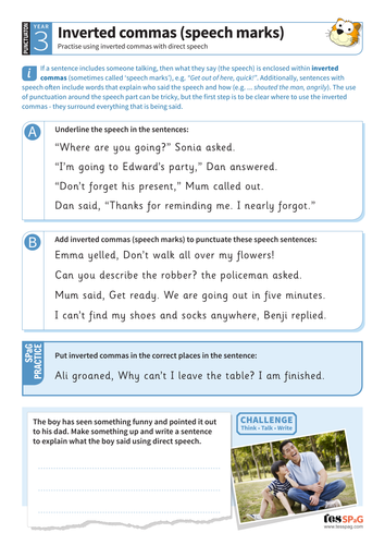 Inverted Commas Speech Marks Worksheet Year 3 Spag Teaching Resources 3569