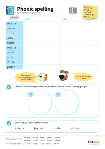 Alternative spellings for /s/ in words - Spelling Worksheet - Year 3 Spag