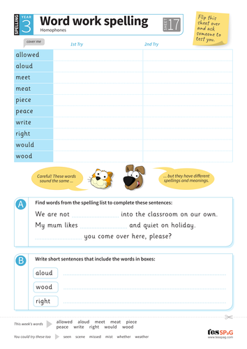 More Homophones Spelling Worksheet Year 3 Spag