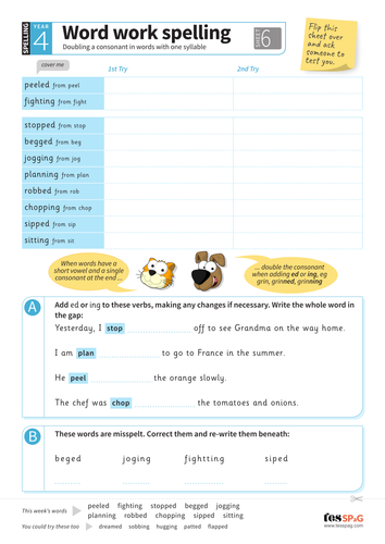 Doubling a consonant in words with one syllable - Spelling Worksheet