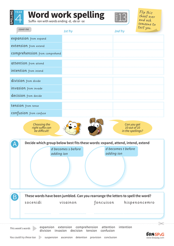 Suffix Ion With Words Ending D De Or Se Spelling Worksheet Year 4 Spag Teaching Resources