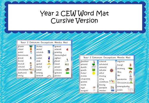 Year 2 Common Exception Words - Word Mats (cursive included)