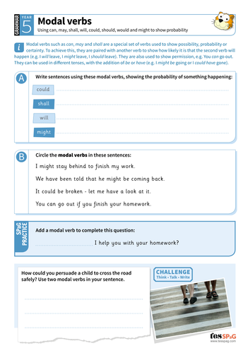 modal verbs worksheet year 5 spag teaching resources