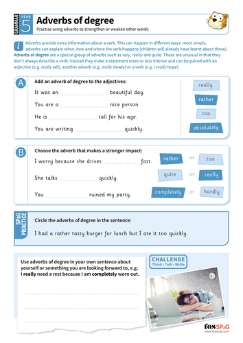 Using Adverbs Of Degree Worksheet Year 5 Spag By Tes