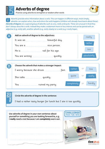 Using Adverbs Of Degree Worksheet Year 5 Spag Teaching Resources