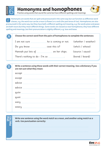 homonyms and homophones worksheet year 6 spag teaching resources