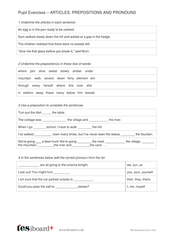 Prepositions And Pronouns Worksheet Year 6 Spag