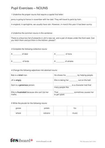 Nouns worksheet Year 6 Spag Teaching Resources