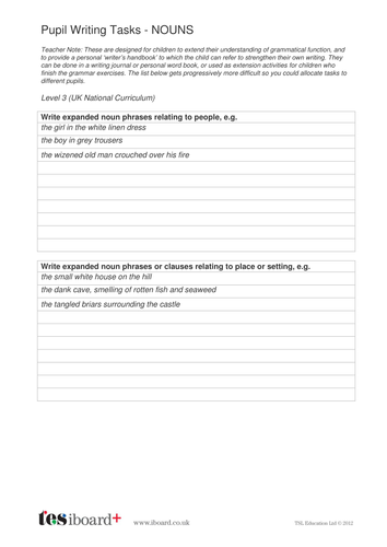 Nouns Writing Task Year 6 Spag Teaching Resources