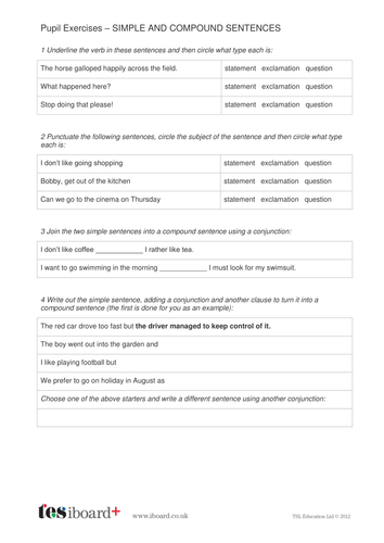 Simple And Compound Sentences Worksheet Year 6 Spag Teaching