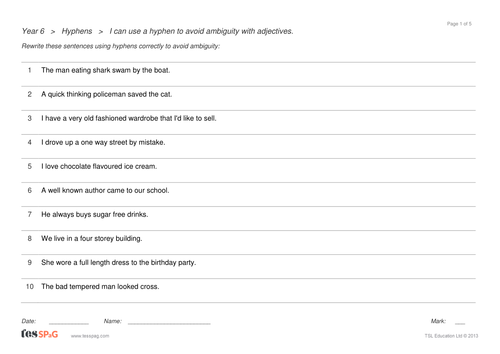 hyphens question sheets year 6 spag teaching resources