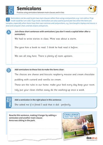 Semicolon and colon worksheet