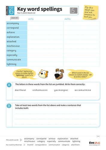 key words spelling worksheet 5 year 56 spag teaching