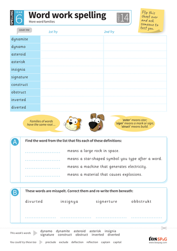 more word families spelling worksheet year 6 spag