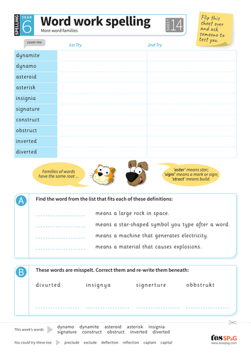 More word families - Spelling Worksheet - Year 6 Spag
