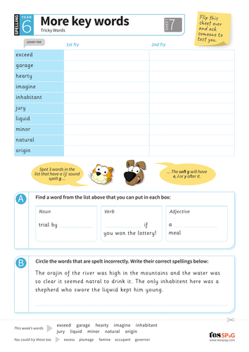 Tricky Words Spelling Worksheet 7 Year 6 Spag By Tes Elements