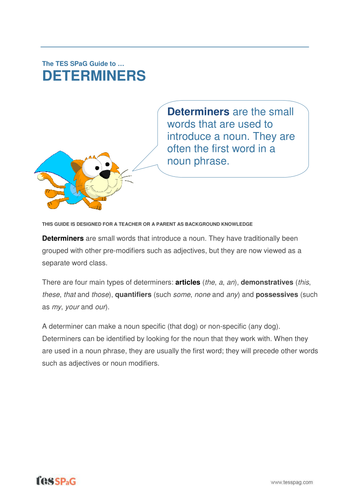 Determiners - Teacher/Parent Spag Guide