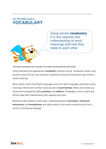 Vocabulary - Teacher/Parent Spag Guide