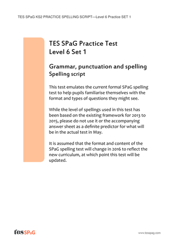 Spag KS2 Practice Tests - Level 6 - Set 1