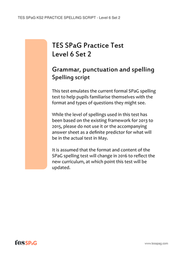 Spag KS2 Practice Tests - Level 6 - Set 2