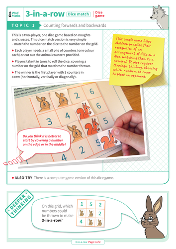 Counting Forwards and Backwards - Dice Game: 3-in-a-row - EYFS Number