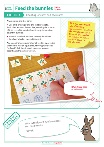 Counting Forwards and Backwards - Dice Game: Feed the Bunnies - EYFS Number