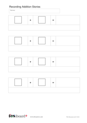 Addition Stories Template - KS1 Number