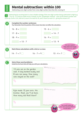 Subtraction within 100 - Subtracting a Two-Digit Number from 20 Worksheet - KS1 Number