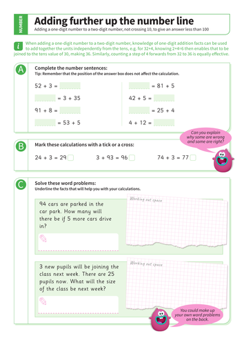 Addition within 100 - Adding a One-Digit Number to a Two-Digit Number Worksheet 2 - KS1 Number