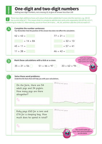 Addition within 100 - Adding Two-Digit Numbers Worksheet 1 - KS1 Number ...