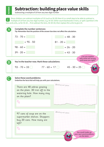 Subtraction within 100 - Subtracting a Multiple of 10 From a Two-Digit Number Worksheet - KS2 Number