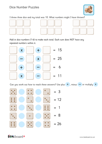 Dice Number Puzzle Sheet - KS2 Number