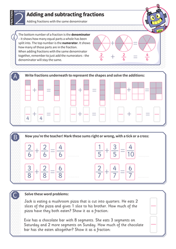 Adding Fractions Worksheet - KS2 Number | Teaching Resources