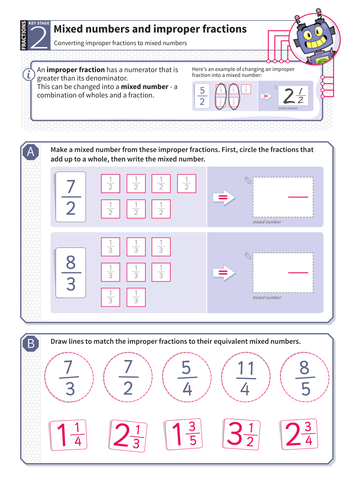 Improper Fractions To Mixed Numbers Worksheet KS2 Number Teaching Resources