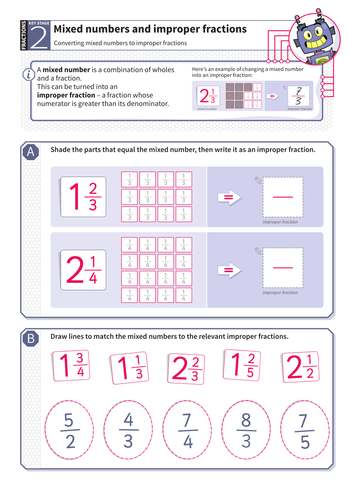 Mixed Numbers To Improper Fractions Worksheet KS2 Number Teaching Resources