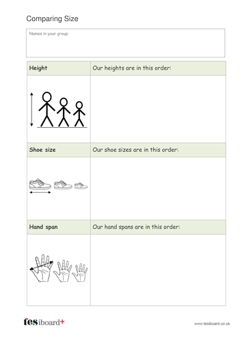 Comparing Size Worksheet - KS1 Measurement