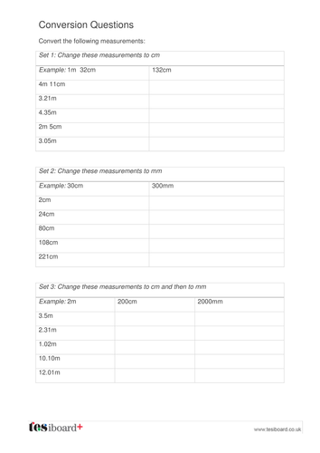 Conversion Questions Worksheet - KS2 Measurement