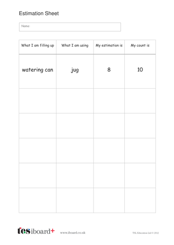 Capacity Estimation Worksheet - KS1 Measurement | Teaching Resources