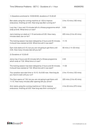 Time Difference Problems Worksheet: Set C - KS2 Measurement | Teaching