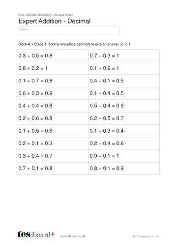 Addition with Decimals Question Sheets - KS2 Number