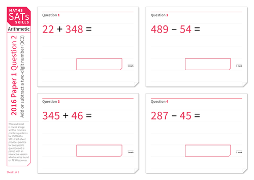 Addition and subtraction of multi-digit numbers - KS2 Maths Sats Arithmetic - Practice Worksheet