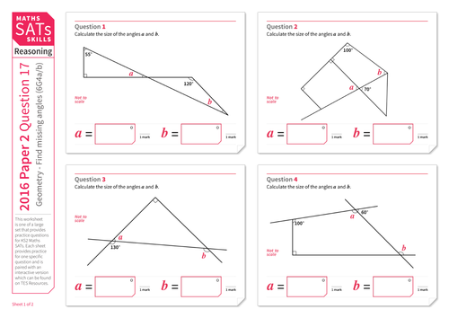 Finding the value of a missing angle - KS2 Maths Sats Reasoning - Practice Worksheet