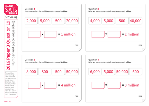 Solve problems using knowledge of number and place value - KS2 Maths Sats Reasoning - Practice Worksheet
