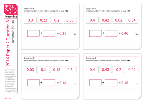 Adding numbers up to two decimal places - KS2 Maths Sats Reasoning - Practice Worksheet