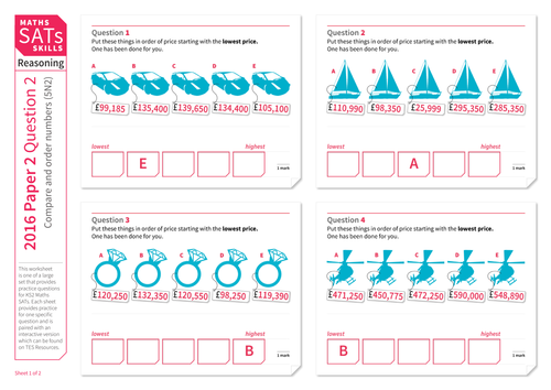 Compare and order numbers up to 1,000,000 - KS2 Maths Sats Reasoning - Practice Worksheet