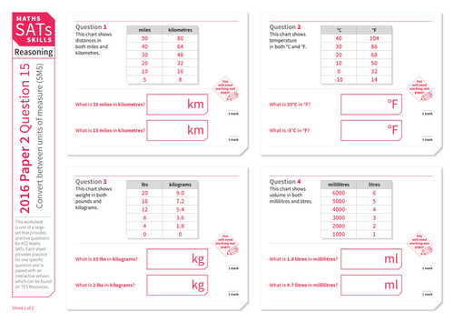 Conversion of units of measure - KS2 Maths Sats Reasoning - Practice ...